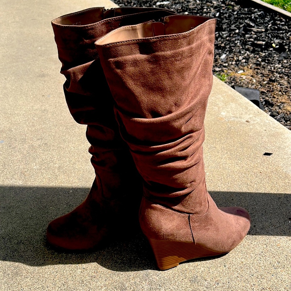 Tan suede high boots